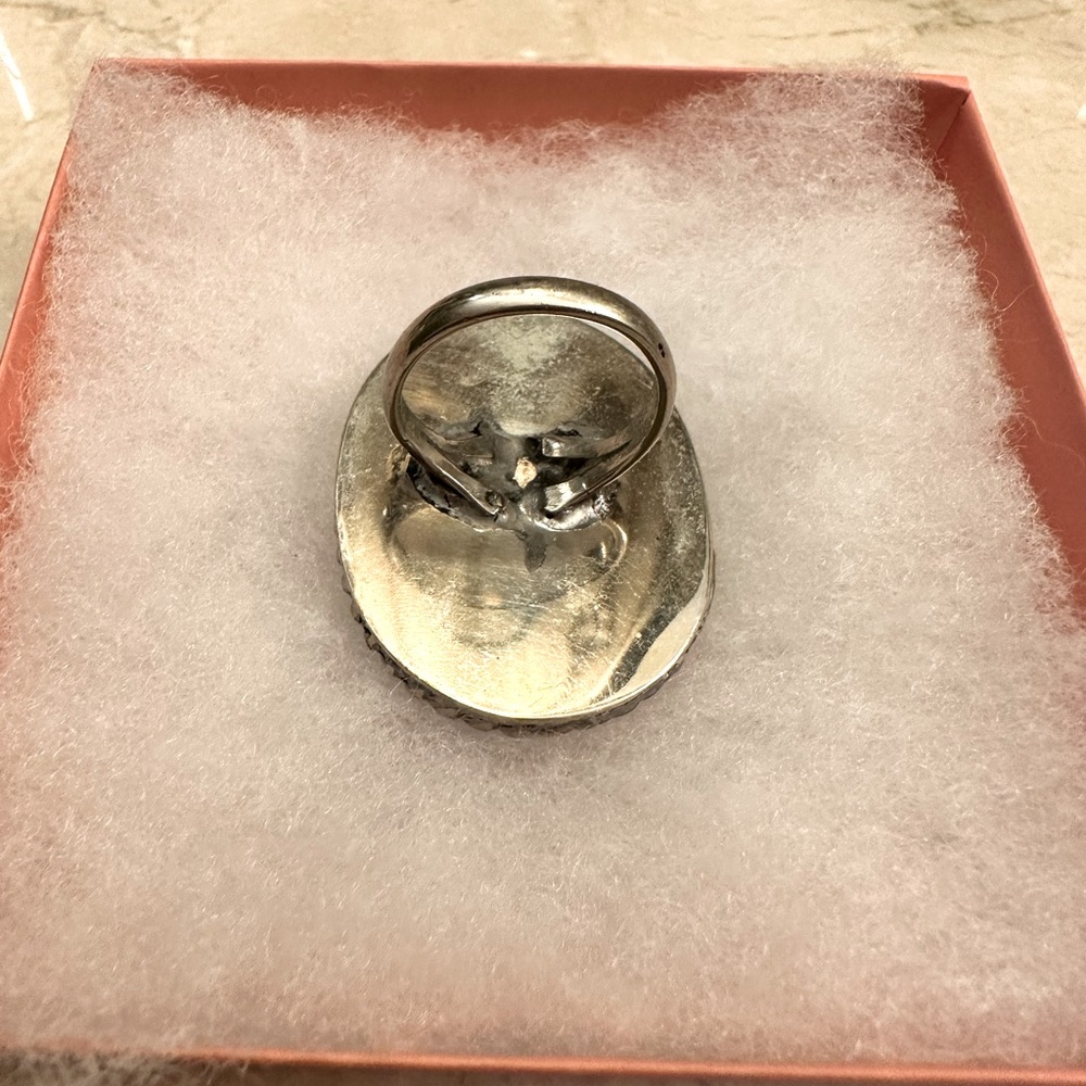 Gorgeous Big Mexican Silver Stone Statement Ring - image 5